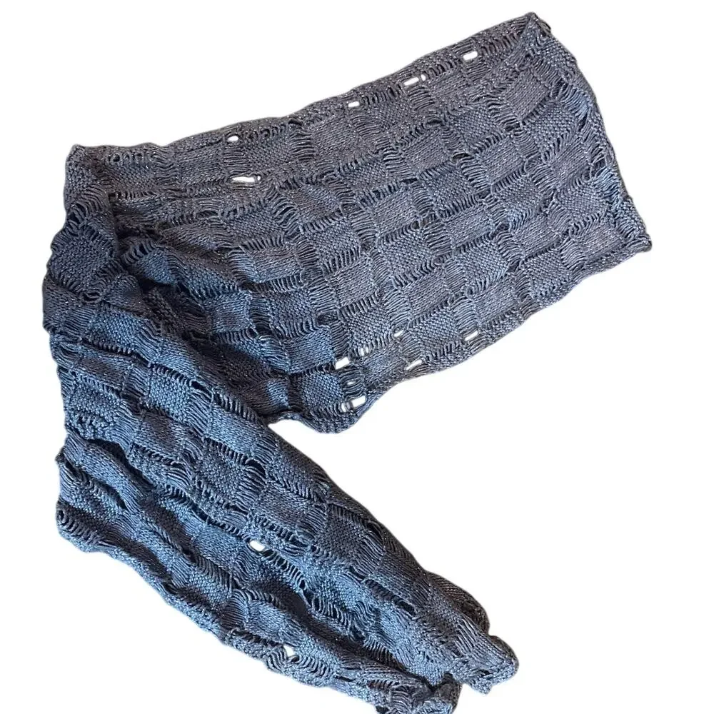 Lot of 3 Scarves (2) are handmade crochet, (1) is basket weave knit‎ EUC Winter
